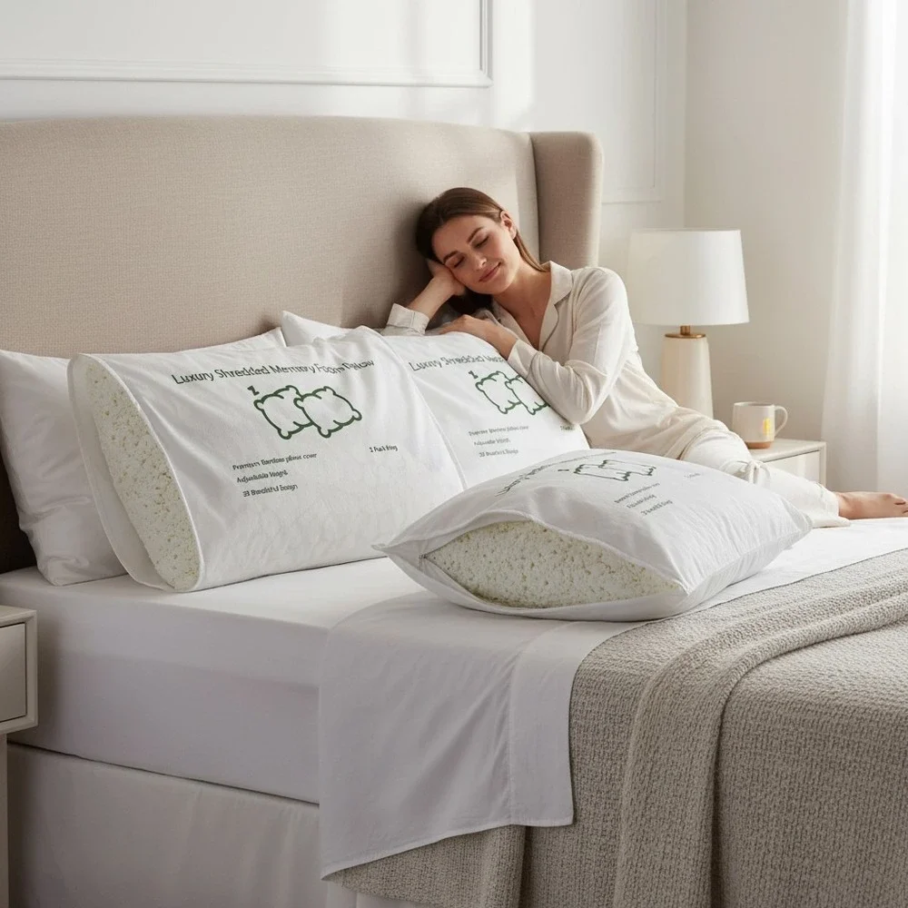 Shredded Memory Foam Pillows King White 2 Pack Cooling Brand New